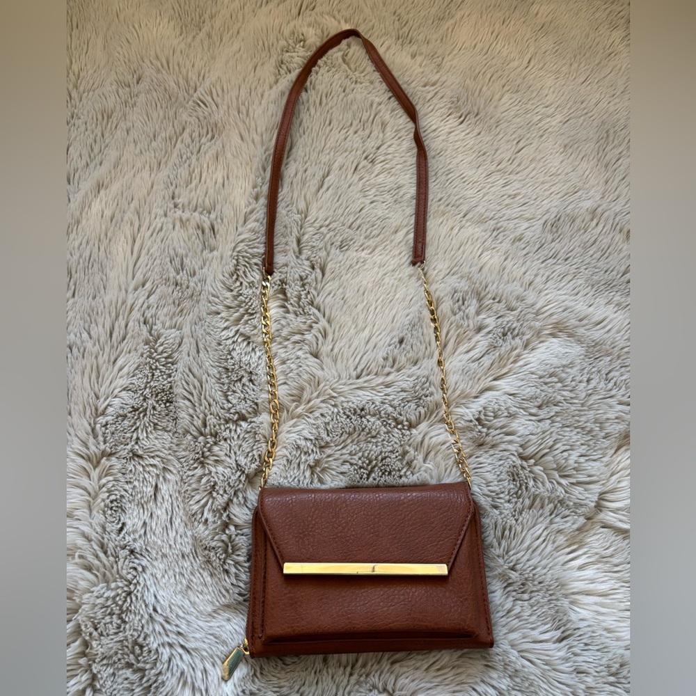 Madison West Brown & Gold Leather Crossbody Bag